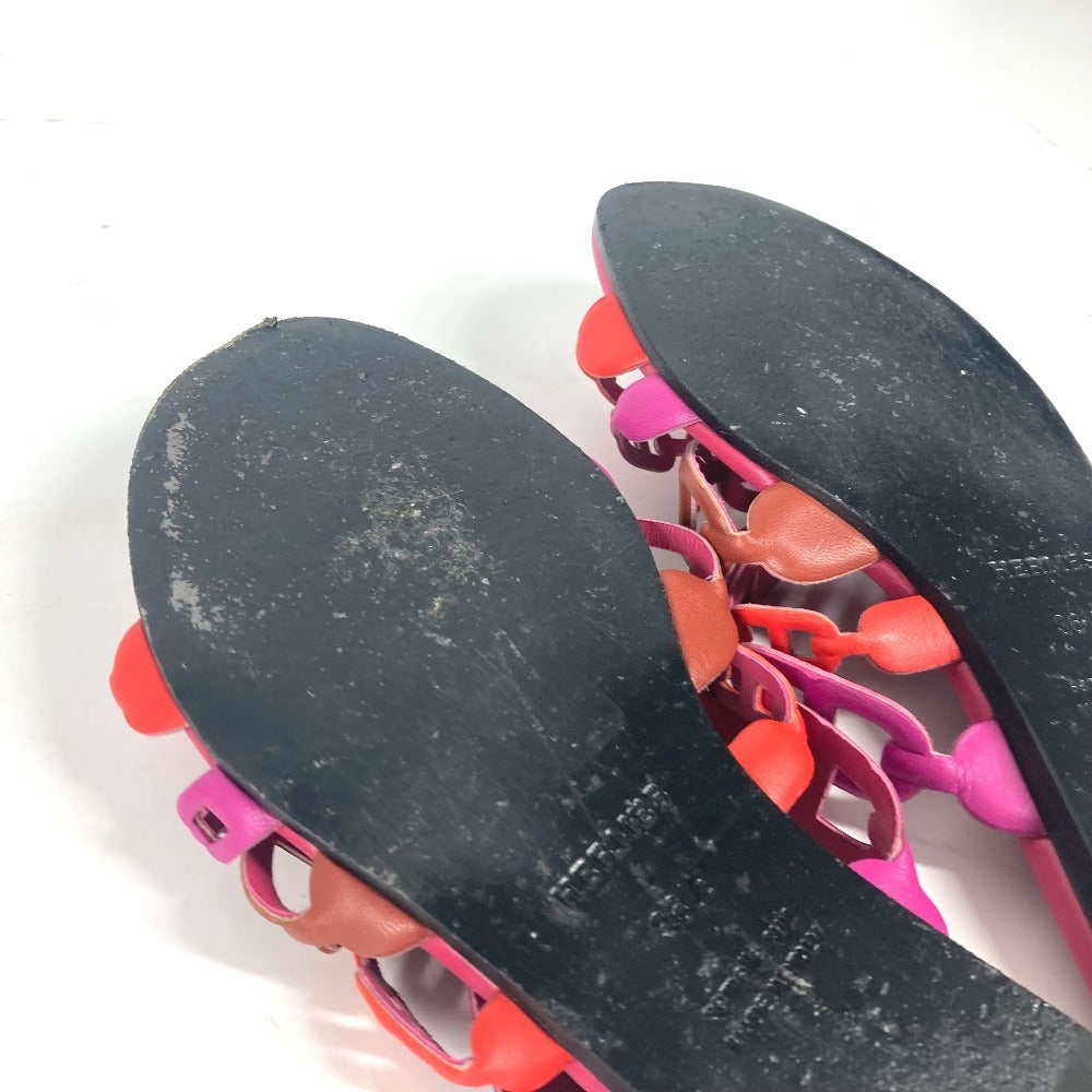 HERMES Sandals leather pink Shoes Flat Sandals Thalassa Chene Dunkle Women 36.5 Used Authentic