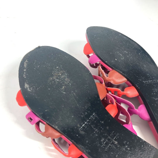 HERMES Sandals leather pink Shoes Flat Sandals Thalassa Chene Dunkle Women 36.5 Used Authentic