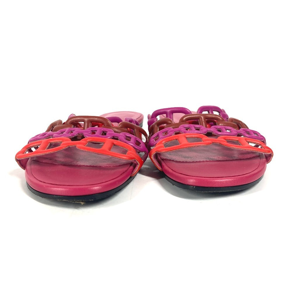 HERMES Sandals leather pink Shoes Flat Sandals Thalassa Chene Dunkle Women 36.5 Used Authentic