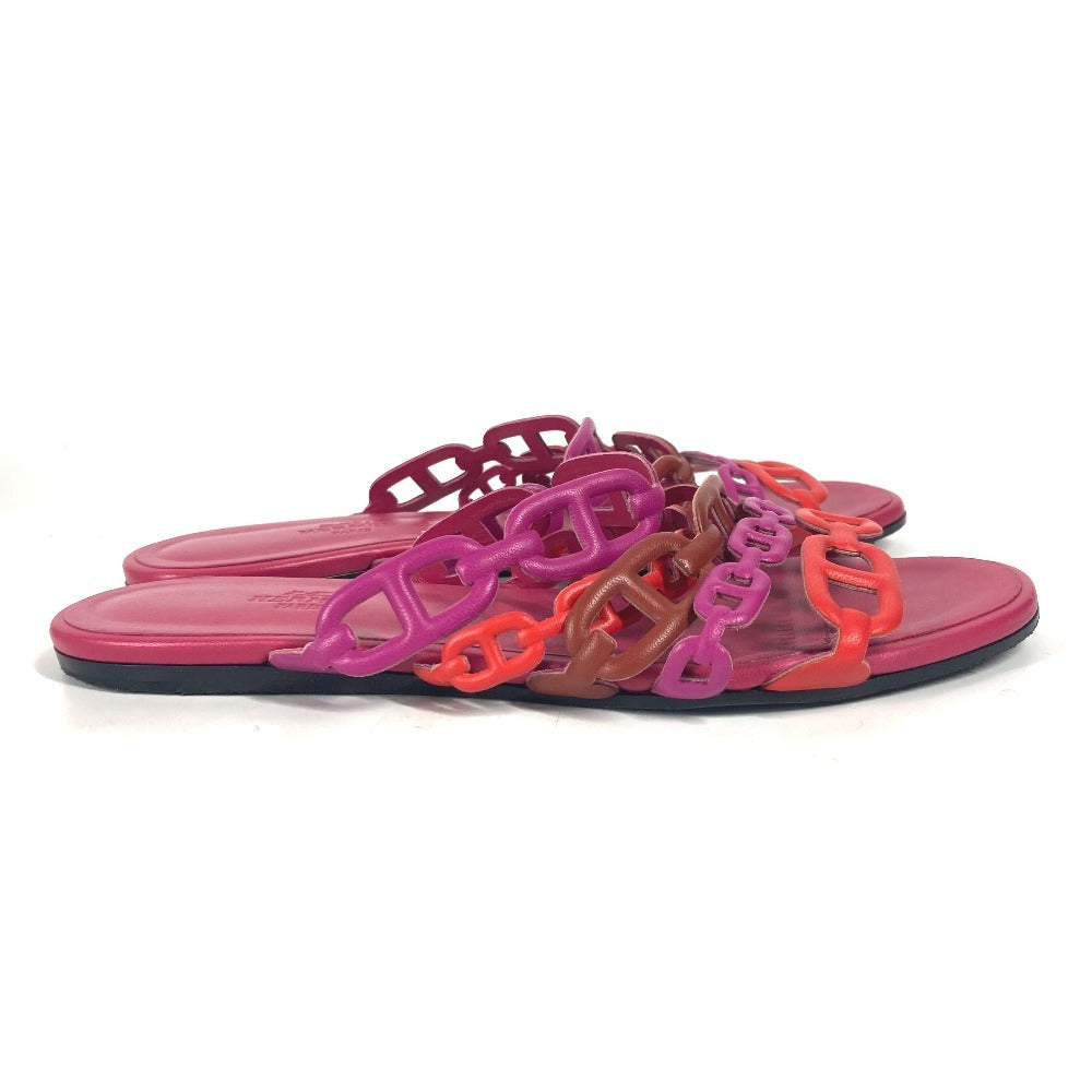 HERMES Sandals leather pink Shoes Flat Sandals Thalassa Chene Dunkle Women 36.5 Used Authentic