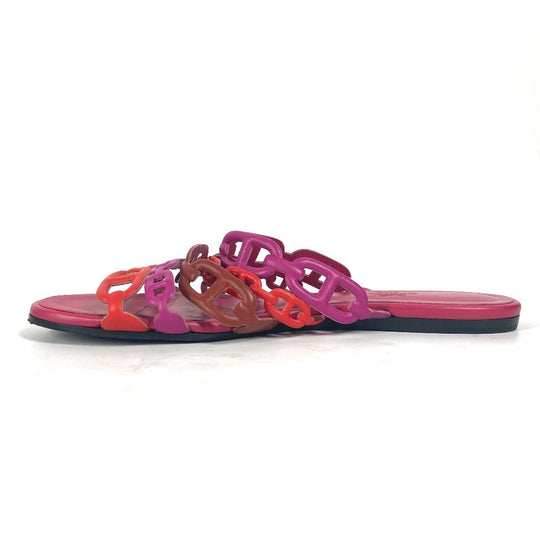HERMES Sandals leather pink Shoes Flat Sandals Thalassa Chene Dunkle Women 36.5 Used Authentic