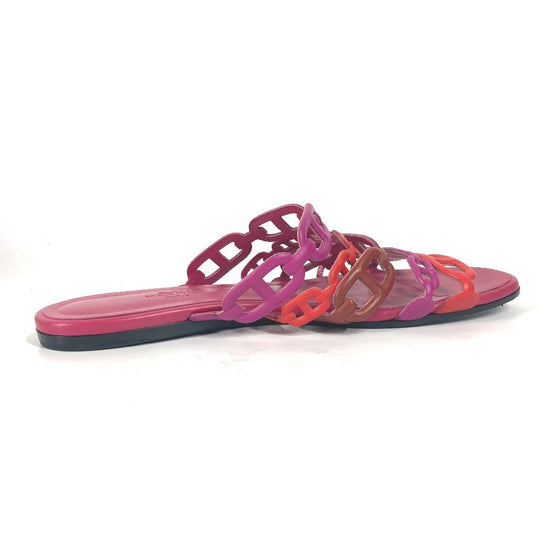 HERMES Sandals leather pink Shoes Flat Sandals Thalassa Chene Dunkle Women 36.5 Used Authentic