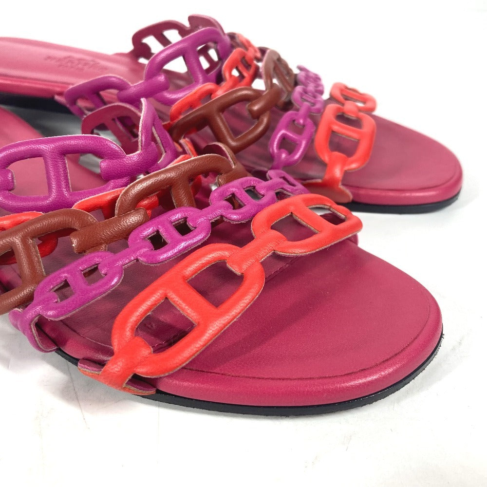 HERMES Sandals leather pink Shoes Flat Sandals Thalassa Chene Dunkle Women 36.5 Used Authentic