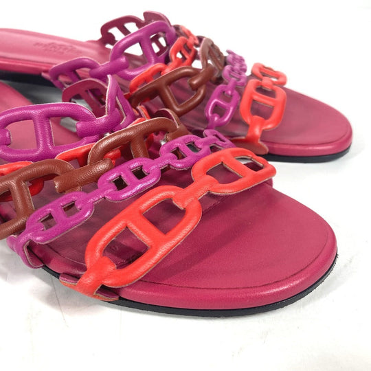 HERMES Sandals leather pink Shoes Flat Sandals Thalassa Chene Dunkle Women 36.5 Used Authentic