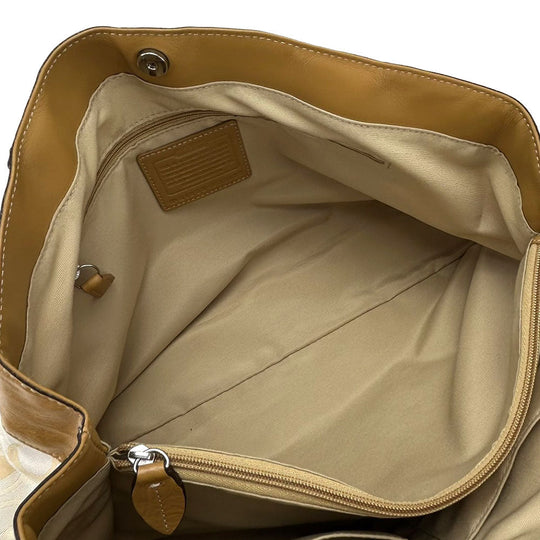 COACH Tote Bag F15122 Canvas, Leather beige Signature Women Used Authentic