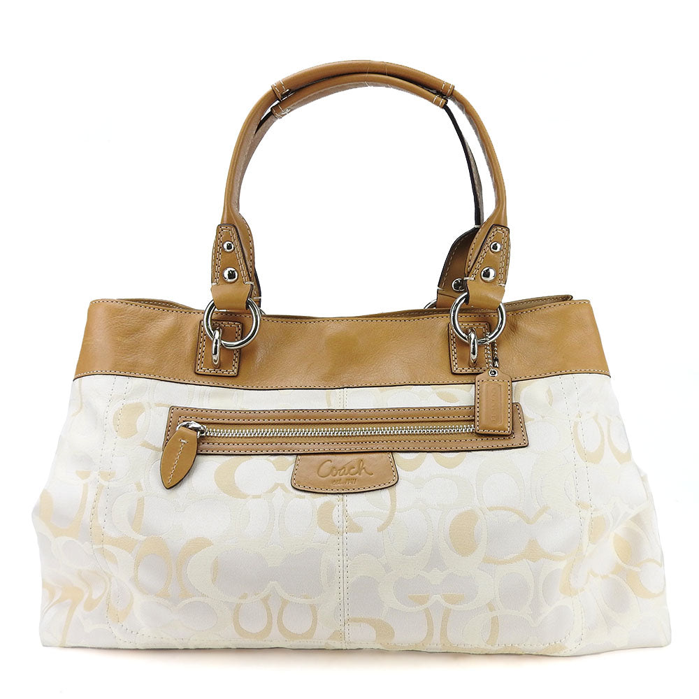 COACH Tote Bag F15122 Canvas, Leather beige Signature Women Used Authentic