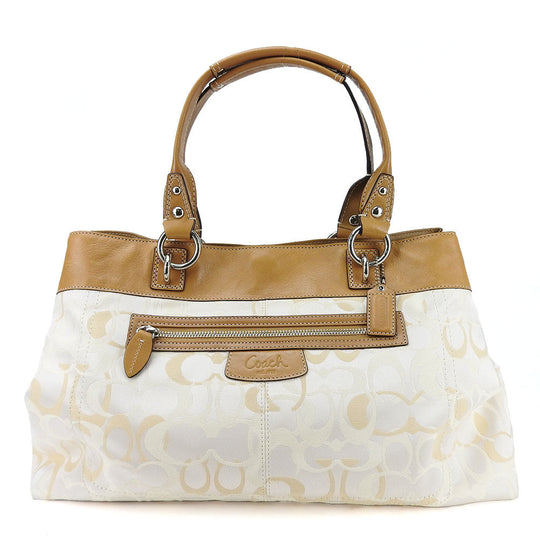 COACH Tote Bag F15122 Canvas, Leather beige Signature Women Used Authentic