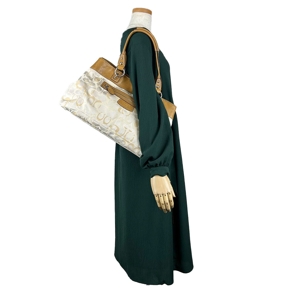 COACH Tote Bag F15122 Canvas, Leather beige Signature Women Used Authentic