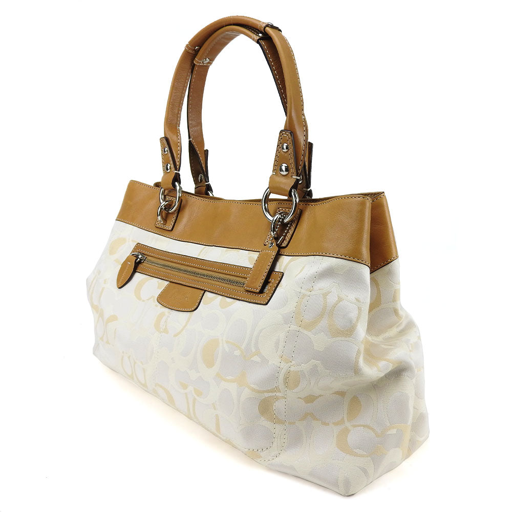 COACH Tote Bag F15122 Canvas, Leather beige Signature Women Used Authentic