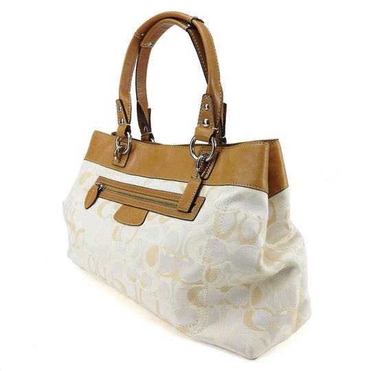 COACH Tote Bag F15122 Canvas, Leather beige Signature Women Used Authentic