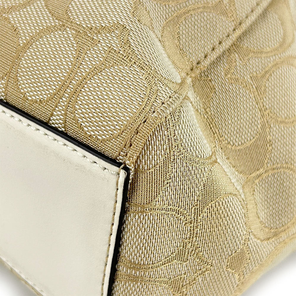 COACH Tote Bag F27582 Canvas, Leather Ivory Signature Women Used Authentic