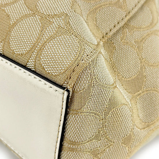 COACH Tote Bag F27582 Canvas, Leather Ivory Signature Women Used Authentic