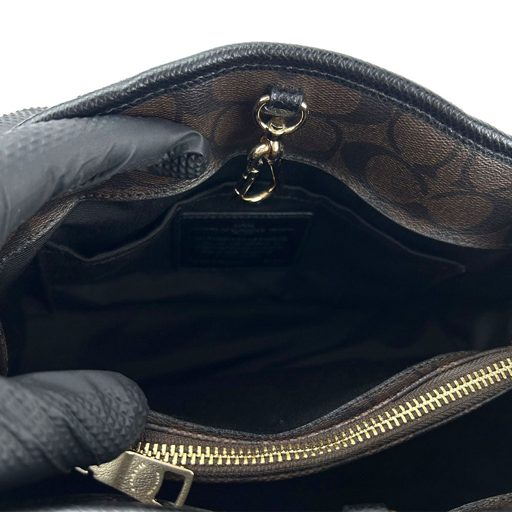 COACH Handbag F34605 PVC, Leather black Signature Women Used Authentic