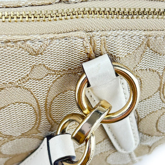 COACH Tote Bag F27582 Canvas, Leather Ivory Signature Women Used Authentic
