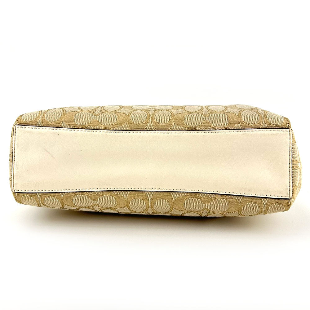 COACH Tote Bag F27582 Canvas, Leather Ivory Signature Women Used Authentic