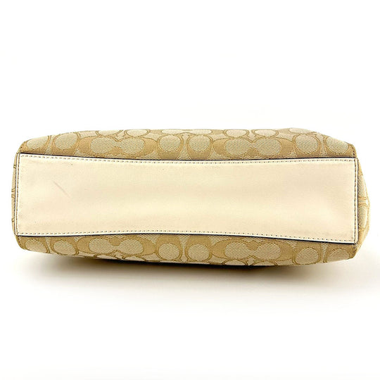 COACH Tote Bag F27582 Canvas, Leather Ivory Signature Women Used Authentic