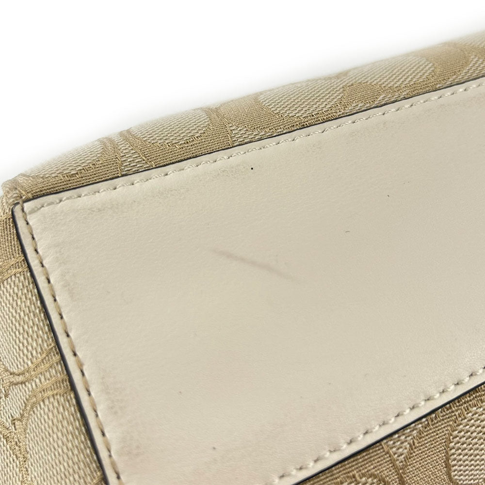 COACH Tote Bag F27582 Canvas, Leather Ivory Signature Women Used Authentic