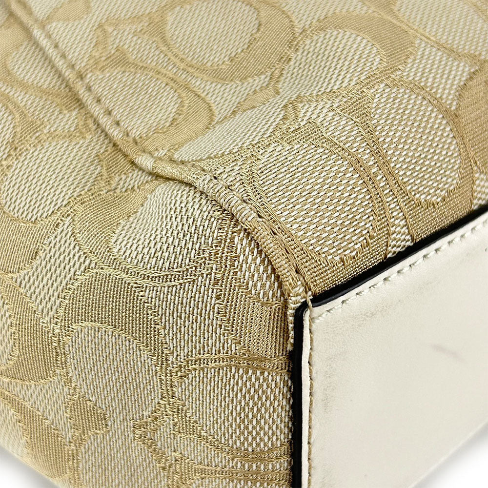 COACH Tote Bag F27582 Canvas, Leather Ivory Signature Women Used Authentic