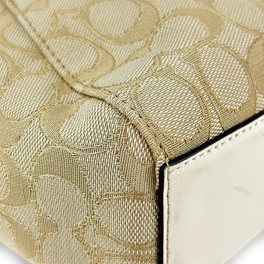 COACH Tote Bag F27582 Canvas, Leather Ivory Signature Women Used Authentic