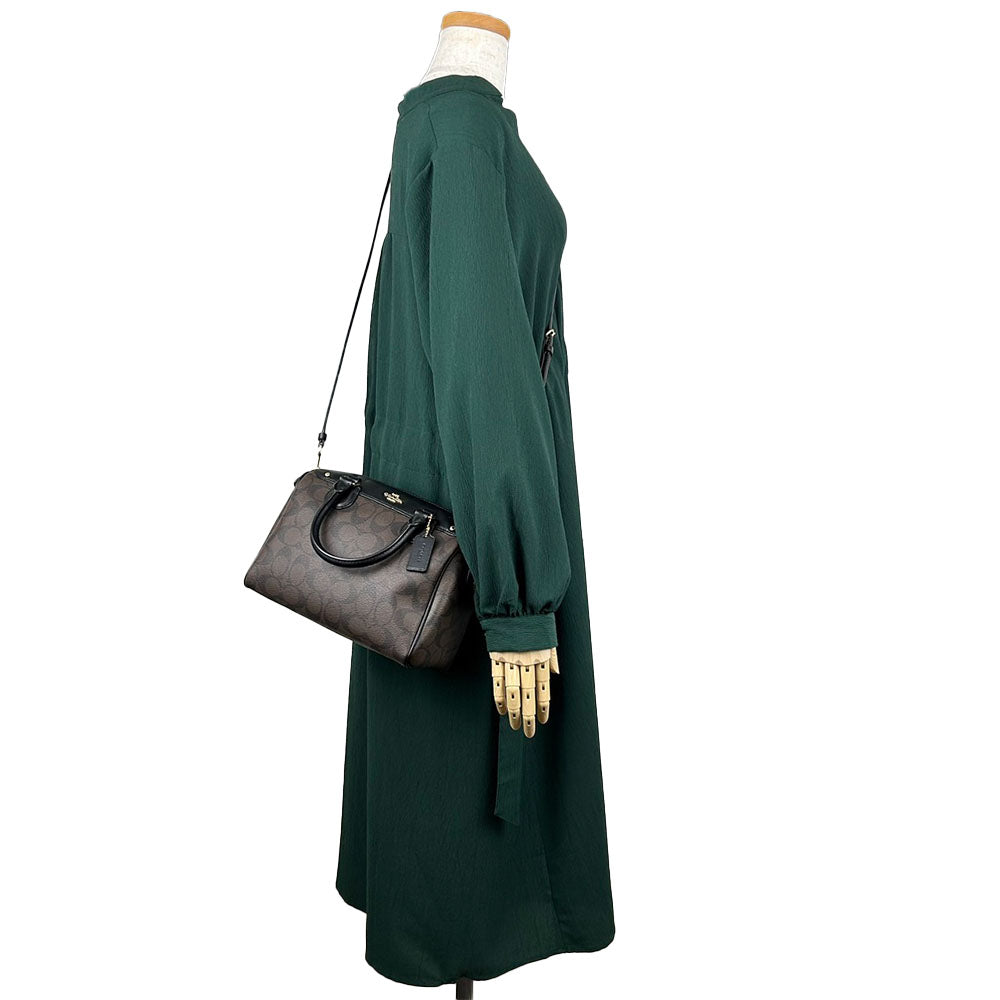 COACH Handbag F58312 Leather, PVC black Signature Mini Bennett Satchel Women Used Authentic