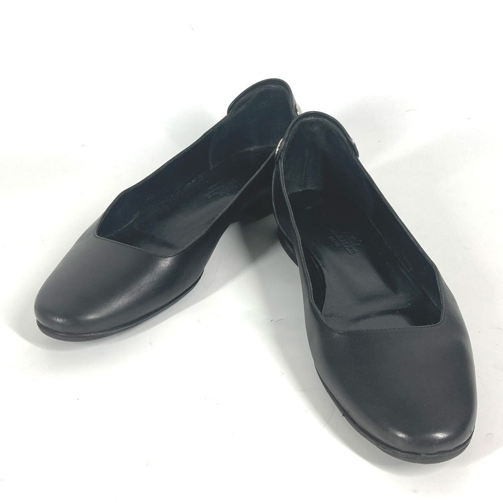 HERMES pumps leather black Serie Metal Flat shoes Women 35 Used Authentic