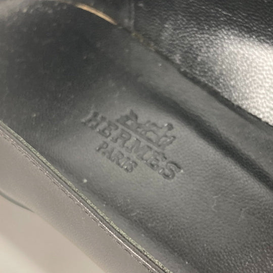 HERMES pumps leather black Serie Metal Flat shoes Women 35 Used Authentic
