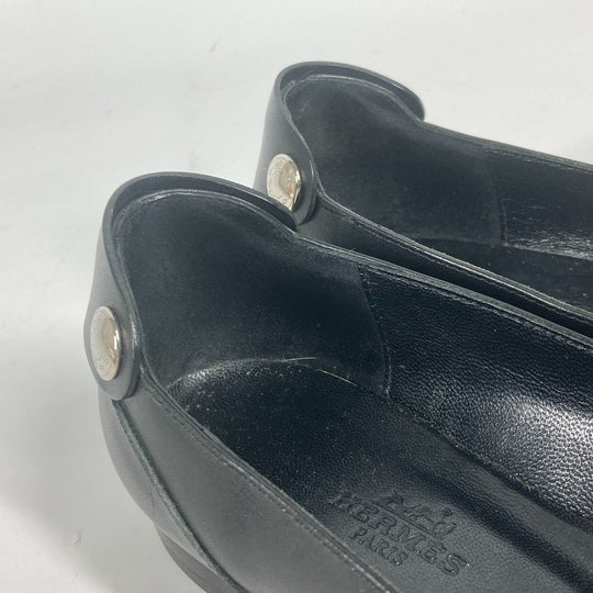 HERMES pumps leather black Serie Metal Flat shoes Women 35 Used Authentic