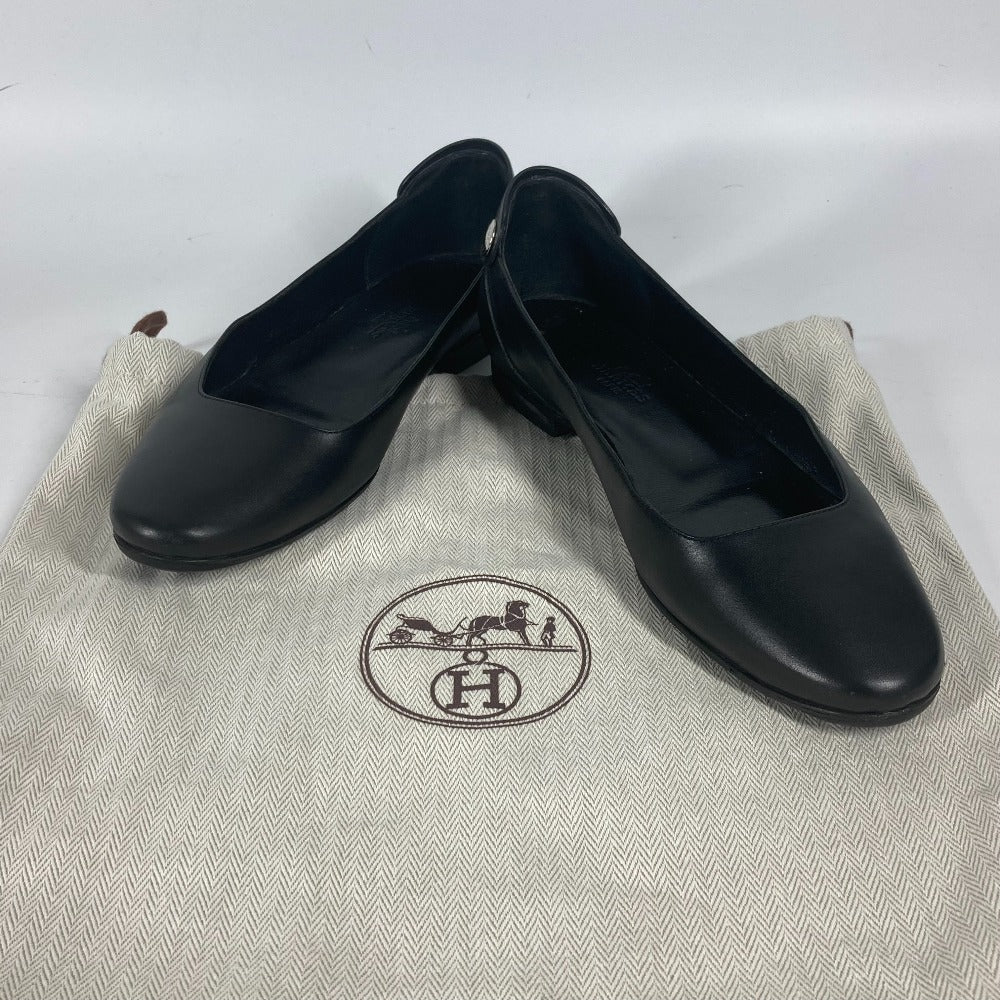 HERMES pumps leather black Serie Metal Flat shoes Women 35 Used Authentic