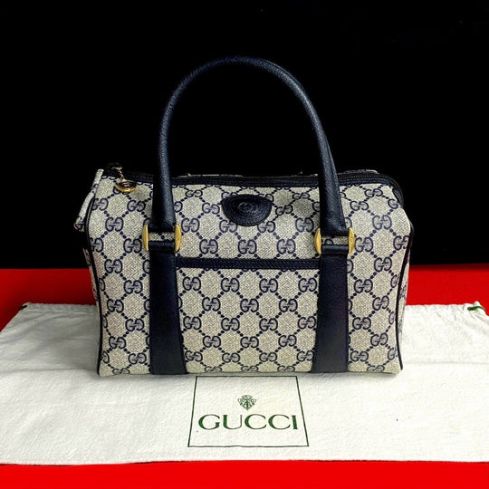 GUCCI Handbag leather Navy Old Gucci