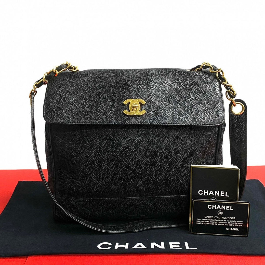 CHANEL Shoulder Bag Matt caviar skin black