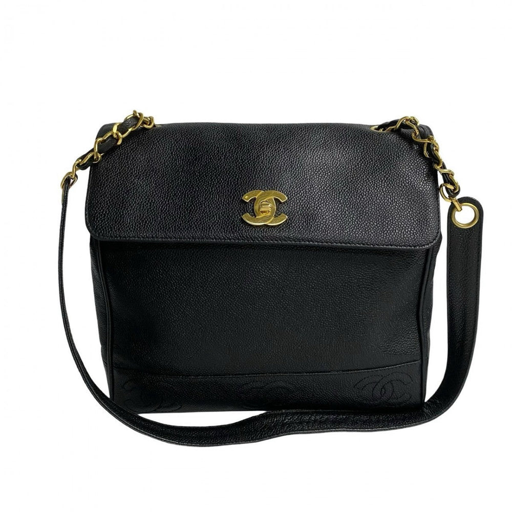 CHANEL Shoulder Bag Matt caviar skin black