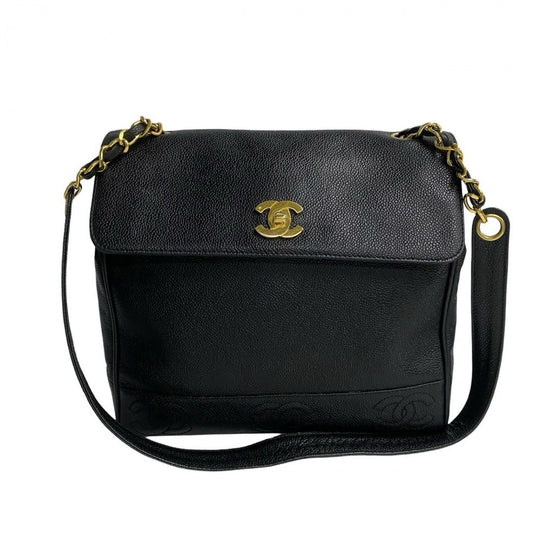 CHANEL Shoulder Bag Matt caviar skin black