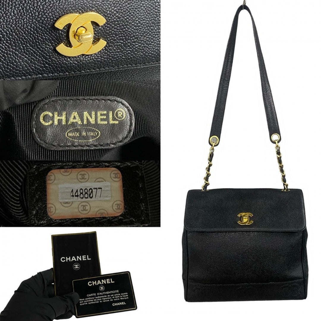 CHANEL Shoulder Bag Matt caviar skin black
