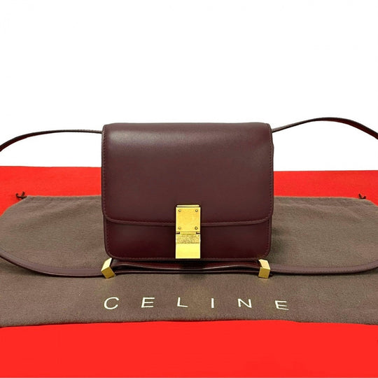 CELINE Shoulder Bag leather wine-red Classic box small