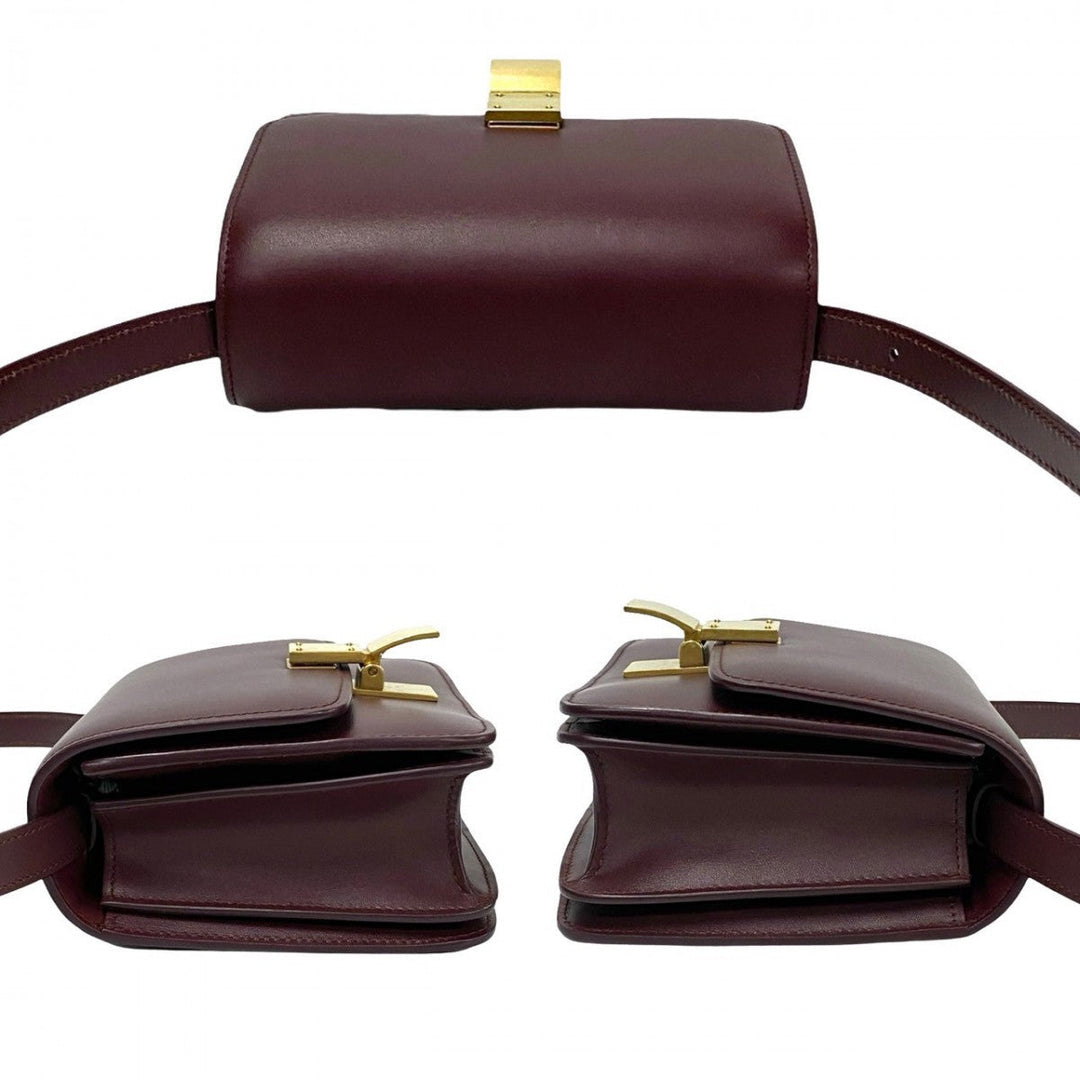 CELINE Shoulder Bag leather wine-red Classic box small