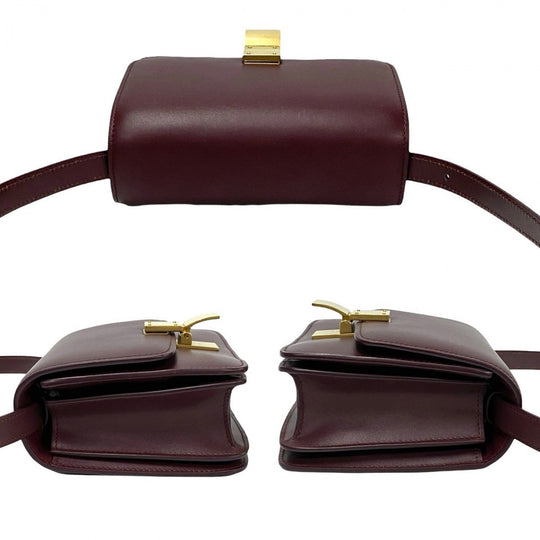 CELINE Shoulder Bag leather wine-red Classic box small