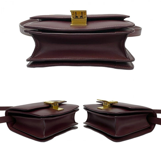CELINE Shoulder Bag leather wine-red Classic box small