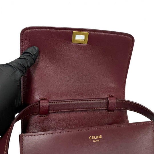CELINE Shoulder Bag leather wine-red Classic box small