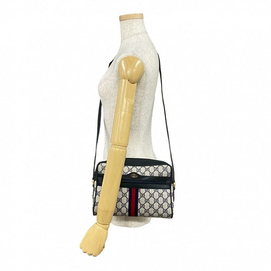 GUCCI Shoulder Bag leather Navy Sherry line