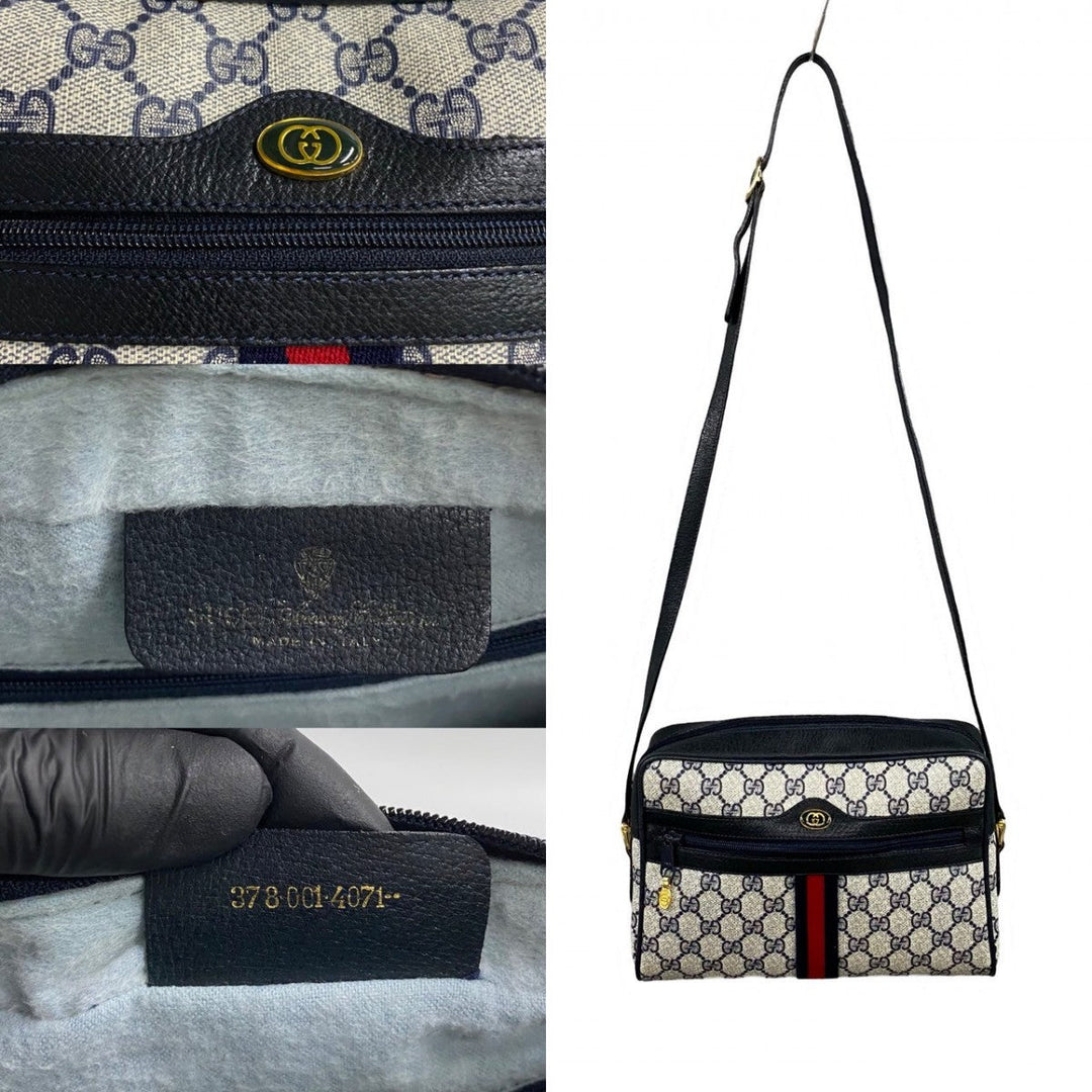 GUCCI Shoulder Bag leather Navy Sherry line
