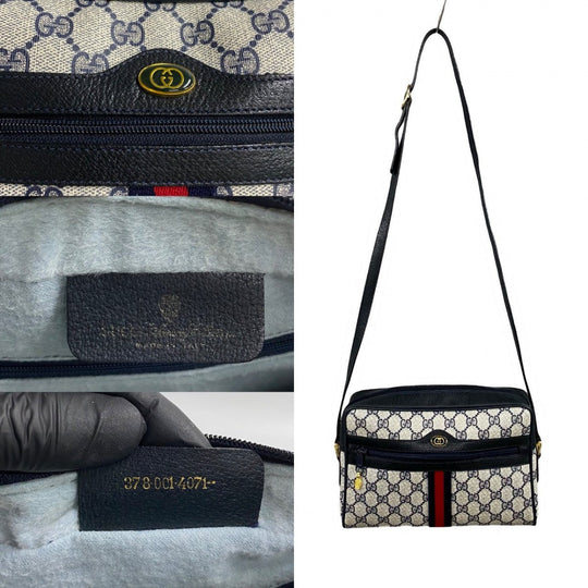 GUCCI Shoulder Bag leather Navy Sherry line