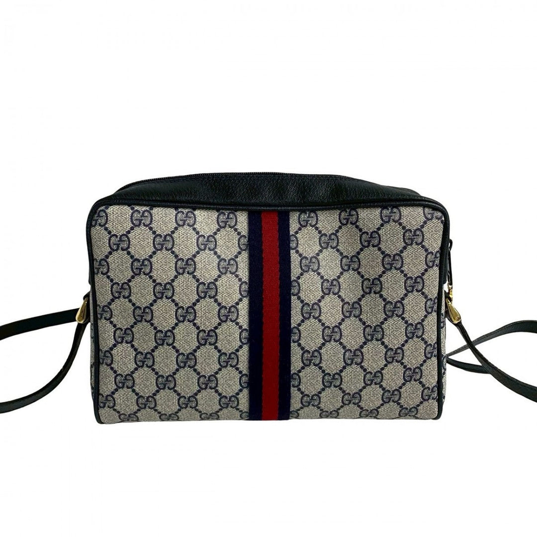 GUCCI Shoulder Bag leather Navy Sherry line