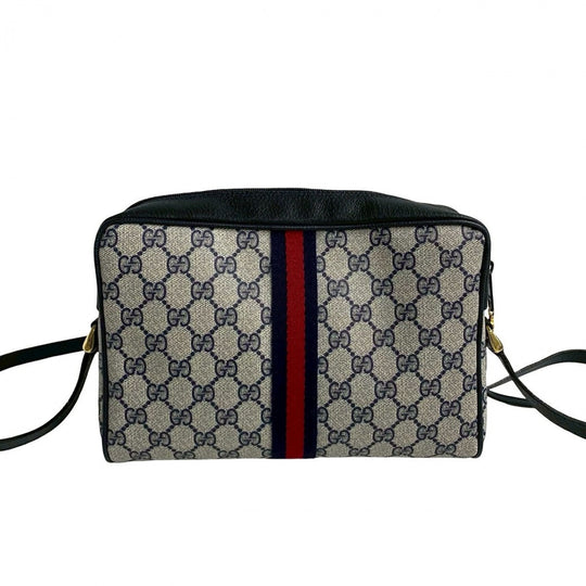 GUCCI Shoulder Bag leather Navy Sherry line