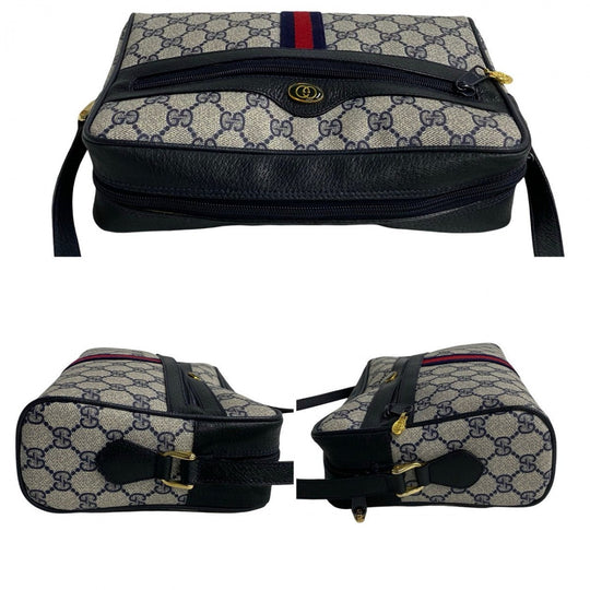 GUCCI Shoulder Bag leather Navy Sherry line