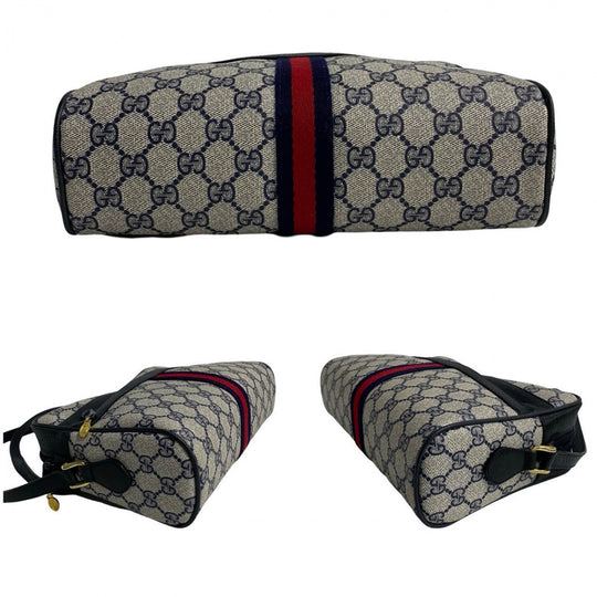 GUCCI Shoulder Bag leather Navy Sherry line