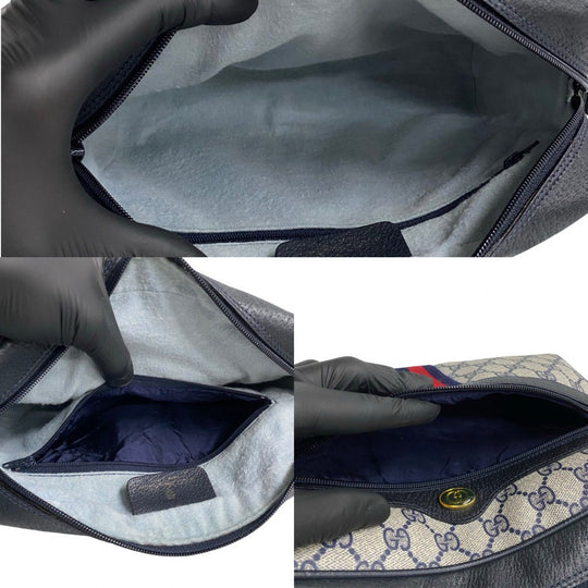 GUCCI Shoulder Bag leather Navy Sherry line