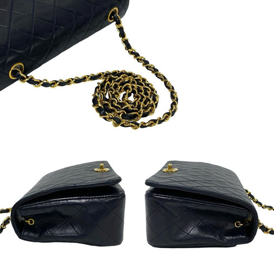 CHANEL Shoulder Bag lambskin Navy Matrasse