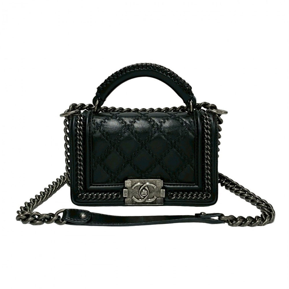 CHANEL Shoulder Bag leather black Boy chanel