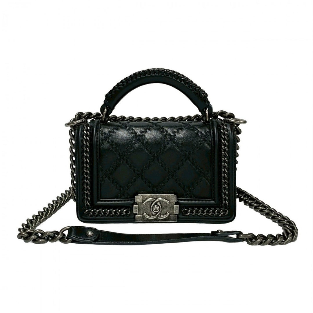 CHANEL Shoulder Bag leather black Boy chanel