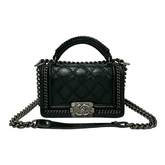 CHANEL Shoulder Bag leather black Boy chanel